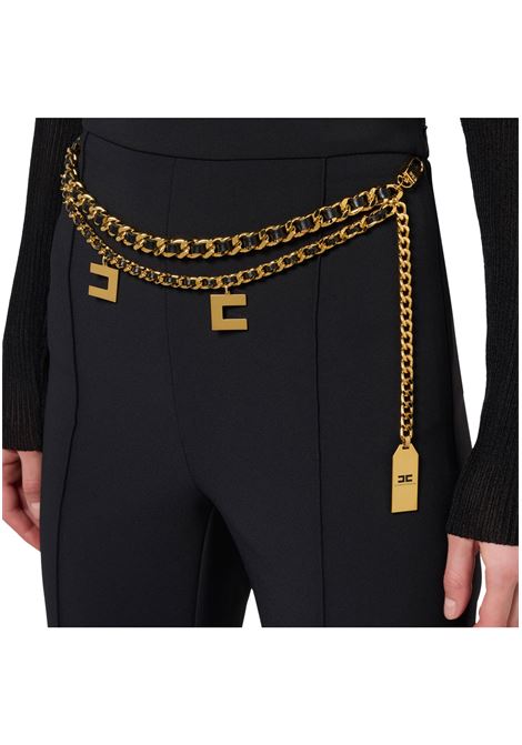 Pantalone a palazzo in crêpe stretch con cintura ELISABETTA FRANCHI | Pantaloni | PAT3546E2110